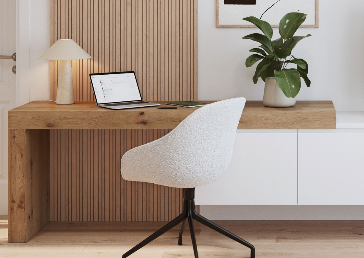 Ensemble bureau et meuble TV Modano 220cm chêne clair et blanc
